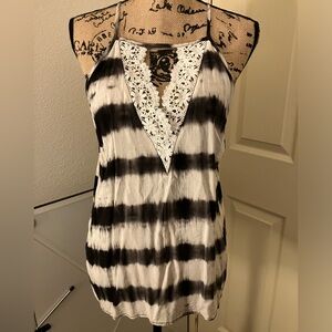 Charlotte Russe shibori tie dye high neck crochet tank top cute boho chic large